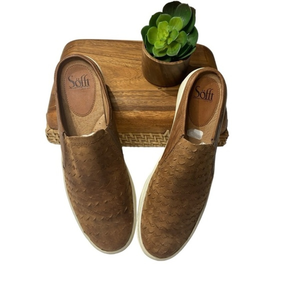 Sofft Brown Textured Leather Slip On Mule Sneakers Backless Platform Mules Sz9.5 - Picture 2 of 10